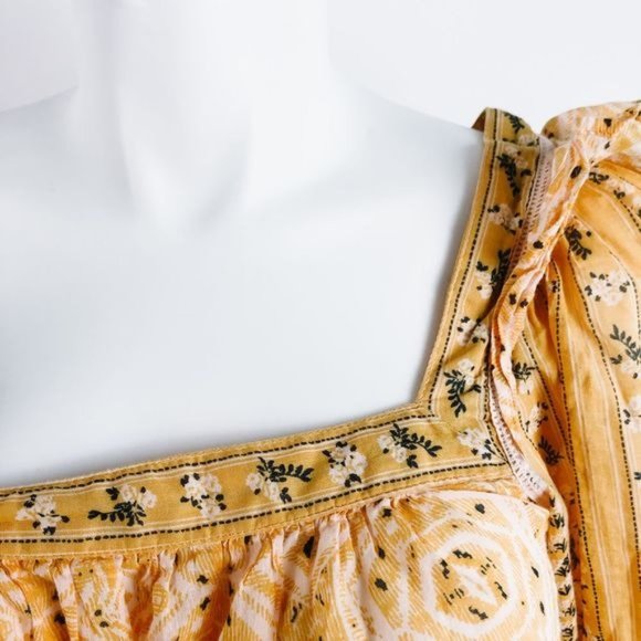 Free People Mix Print Yellow Blouse L - Picture 6 of 7